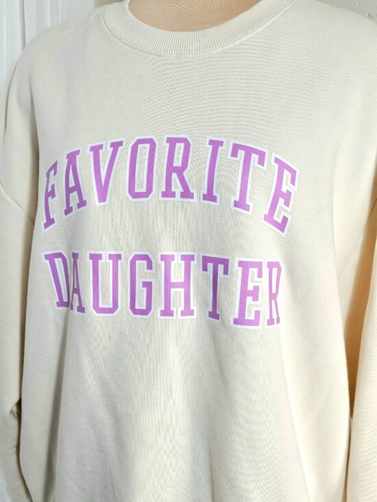 Favorite Daughter Graphic Sweatshirt Cream Pink Logo Pullover Size Large - Picture 4 of 10